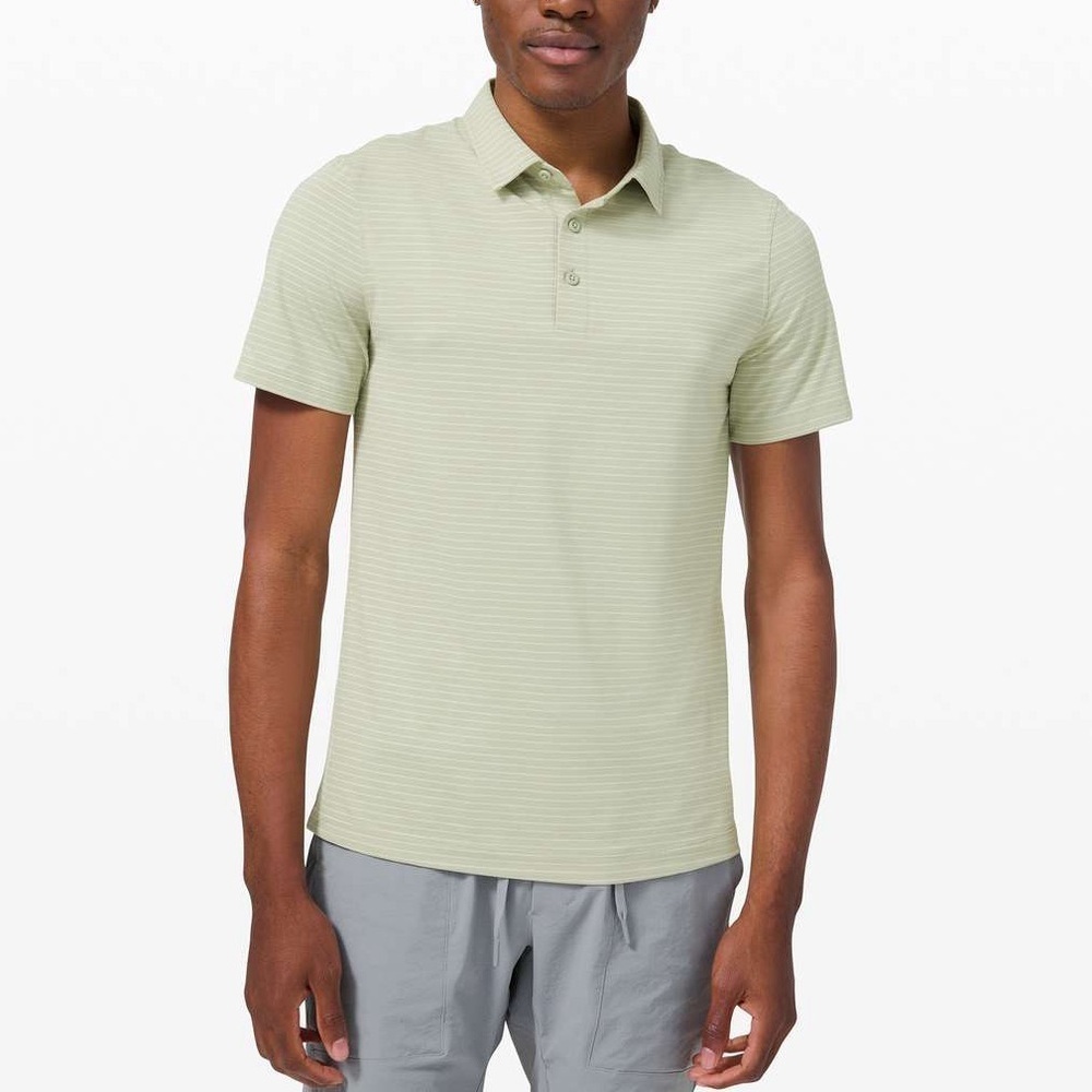 Lululemon Evolution Short Sleeve Polo Agile Stripe Green Fern White
